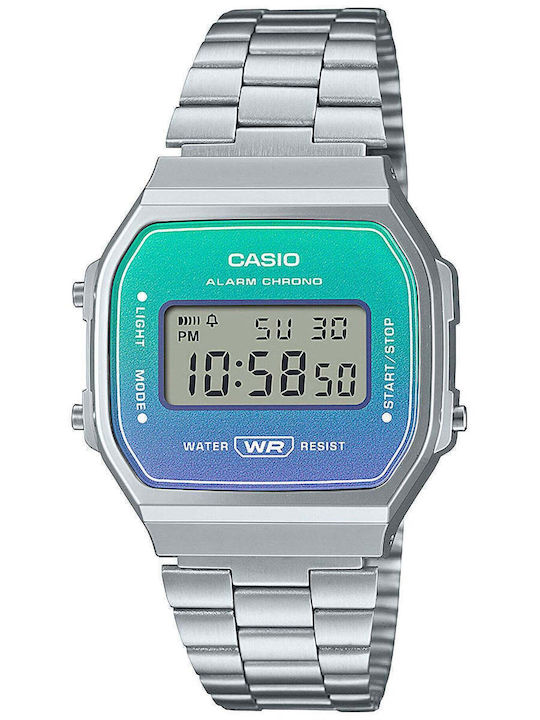 Casio Vintage Digital Men's Watch Chronograph Battery with Silver Metal Bracelet