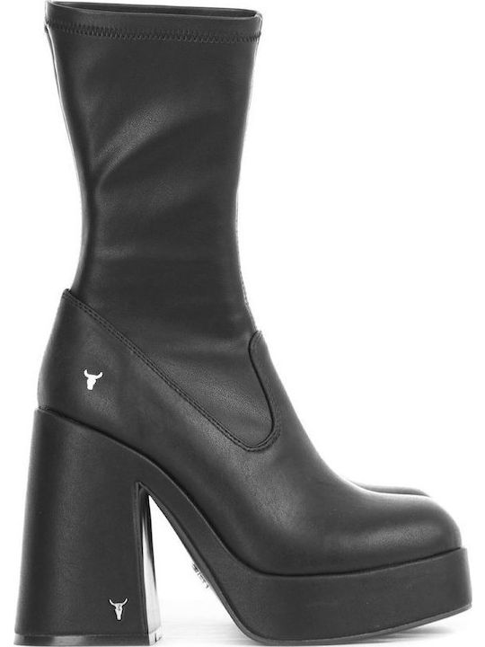 Leather Women's Ankle Boots Booties Ankle High With High Heel Black