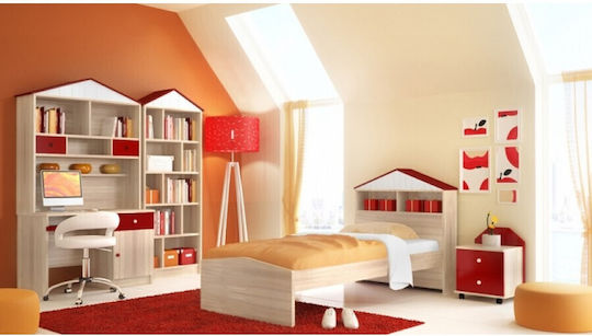 Σετ Παιδικού Δωματίου Serifos Rot Natürlich 5Stück mit Bett für Matratze 90x190cm