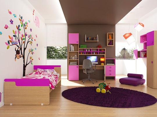 Σετ Παιδικού Δωματίου Palmosh Rosa Eiche 4Stück mit Bett für Matratze 90x190cm