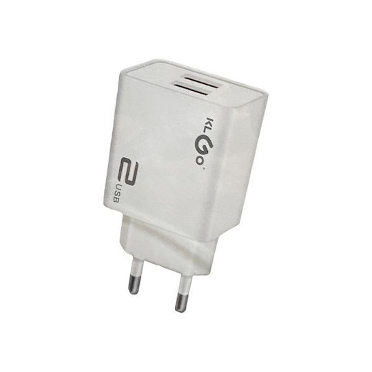 KLGO Charger Without Cable with 2 USB-A Ports Whites (KC-100)