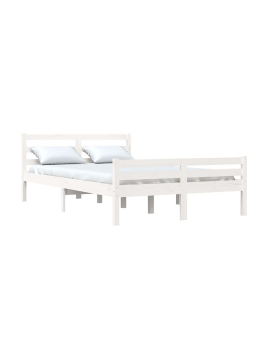 Double Bed Solid Wood with Slats White 150x200cm