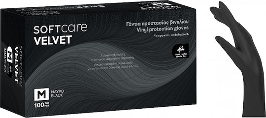 Soft Care Velvet Γάντια Βινυλίου Χωρίς Πούδρα σε Μαύρο Χρώμα 1000τμχ