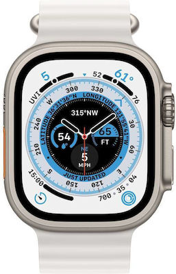 Apple Watch Ultra Titanium 49mm Αδιάβροχο με eSIM και Παλμογράφο (White Ocean Band)