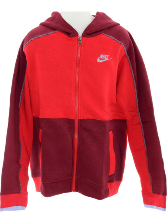 Athletic Kids Sweatshirt Cardigan Cotton with Hood Red Sportswear