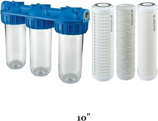 Atlas Filtri Senior Plus 3P AFO SX Water Filtration System Triple Under Sink / Central Supply Micron 3/4'' Atlas Filtri RL 10 SX 50mcr, Atlas Filtri FA 10 SX 25mcr,Atlas Filtri CA 10 SX 25mcr 80216472054524