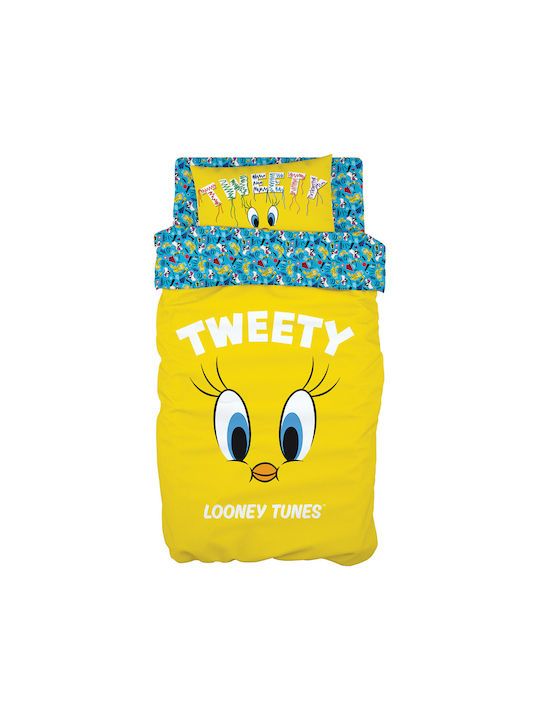 Beauty Home Σετ Μονά Tweety Κίτρινο 165x250cm