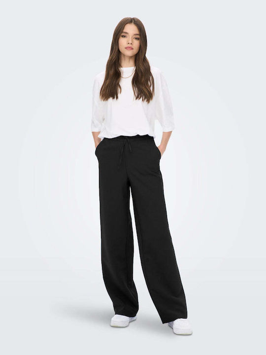 Only Women's Fabric Trousers with Elastic in Wide Line Black