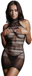 Le Désir Sexy Dress High Lace Neck Net Mini Dress Black