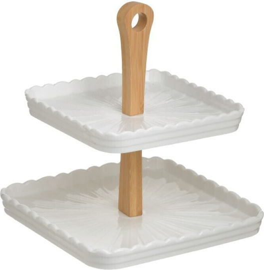 Click Porcelain Dessert Tower Stand with 2 Tiers White / Natural