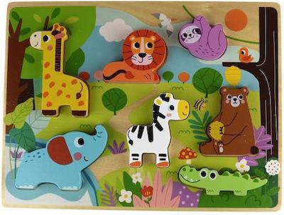 Wooden Kids Peg Puzzle Ζώα Ζούγκλας for 1+ Years 7pcs Tooky Toys