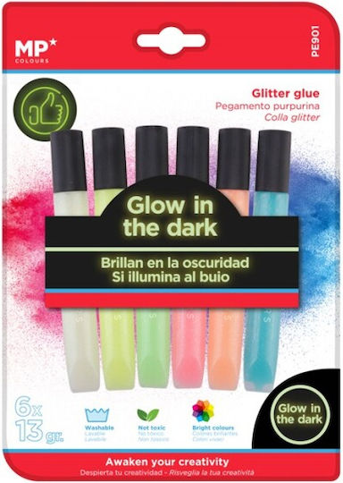 Madrid Papel Glow In The Dark Multicolour Glitter Glue 13gr Set 6pcs