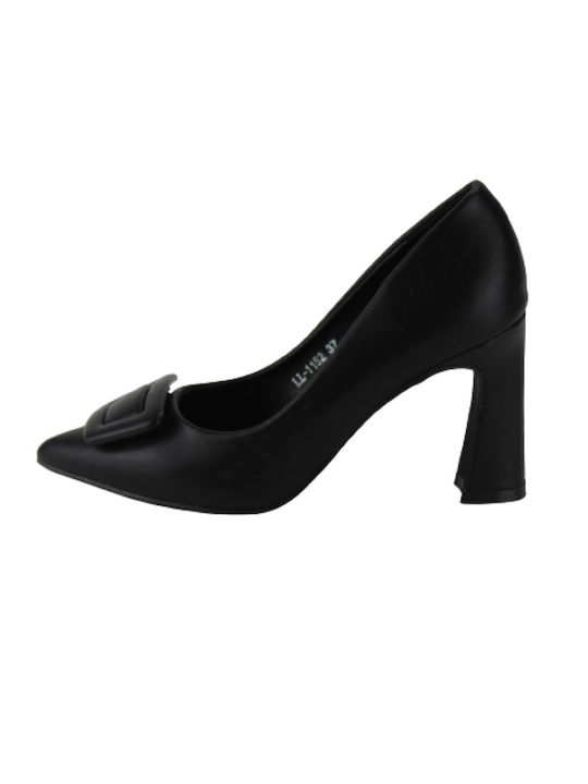 Black pointed toe pump with strap