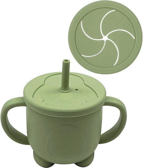Baby Cloud Baby Cup with Handles and Straw made of Silicone Green for 6m+m+