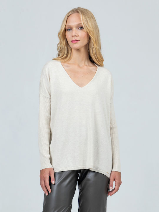 AGGEL W COTTON BLEND V-NECK RELAXED TOP - FW21400K-2 CREAM