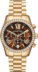 Michael Kors Lexington Ρολόι Μπαταρίας με Μεταλλικό Μπρασελέ σε Χρυσό χρώμα