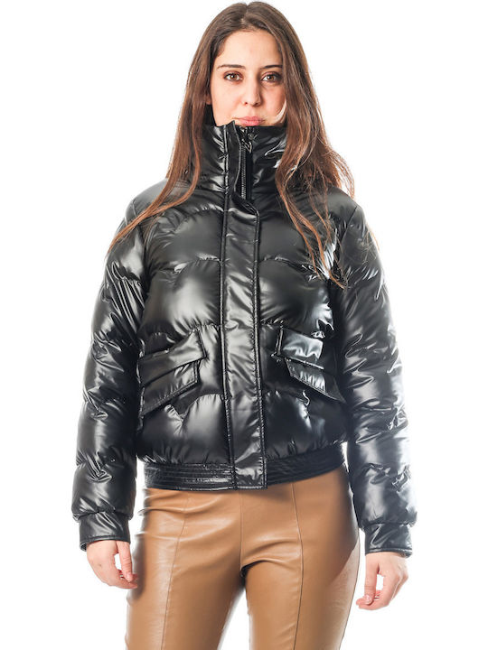Kurz Damen Puffer Jacke für Winter Schwarz