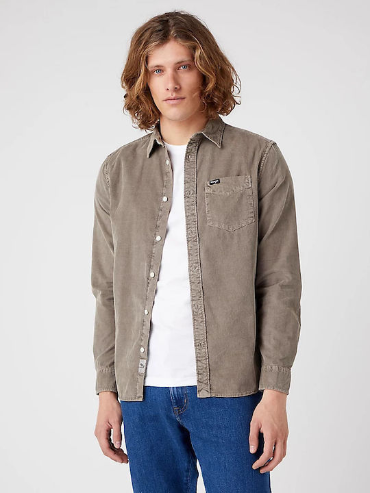 Long Sleeve Corduroy Overshirt in Regular Fit Brown