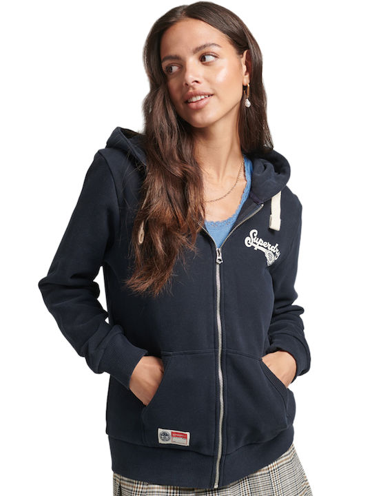 Superdry Script College Γυναικεία Ζακέτα Φούτερ Navy Μπλε