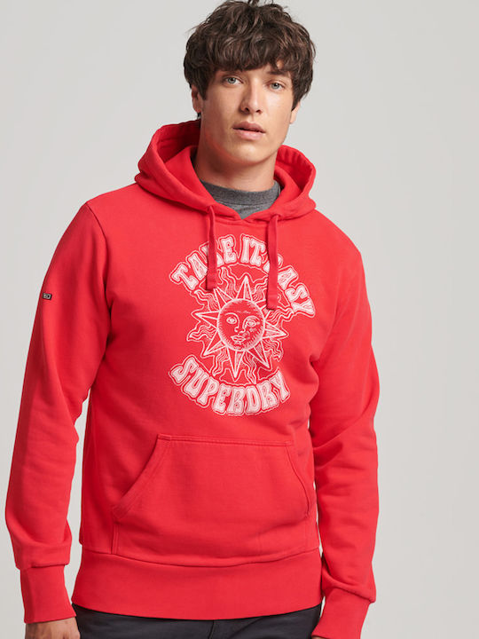 Superdry Vintage Psych Rock Men's Sweatshirt with Hood and Pockets Red