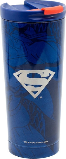 Stor Superman Symbol Glass Thermos Stainless Steel 425ml Blue with Mouthpiece