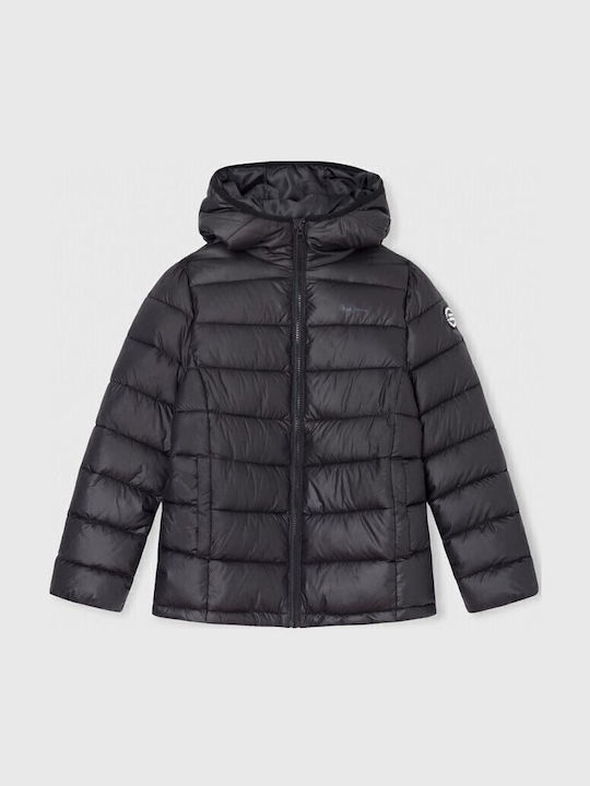 Amber Kinder Gestepptes Kurzes Kinderjacke mit Kapuze Schwarz