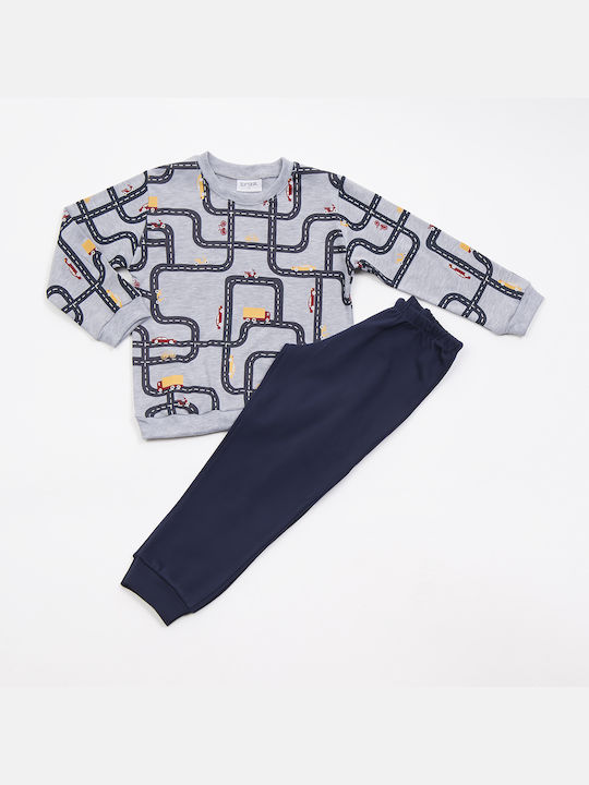 Trax Set Top & Bottom Kids Winter Pyjamas Gray