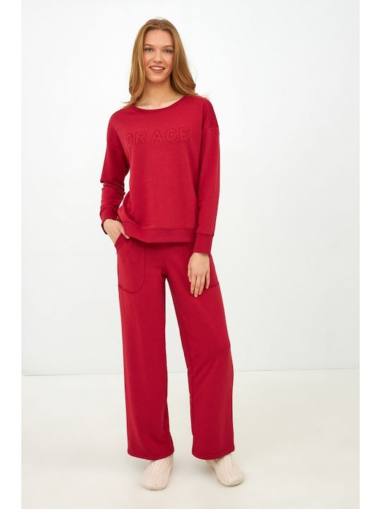 Harmony De iarnă Set Pijamale pentru Femei De bumbac Roșu