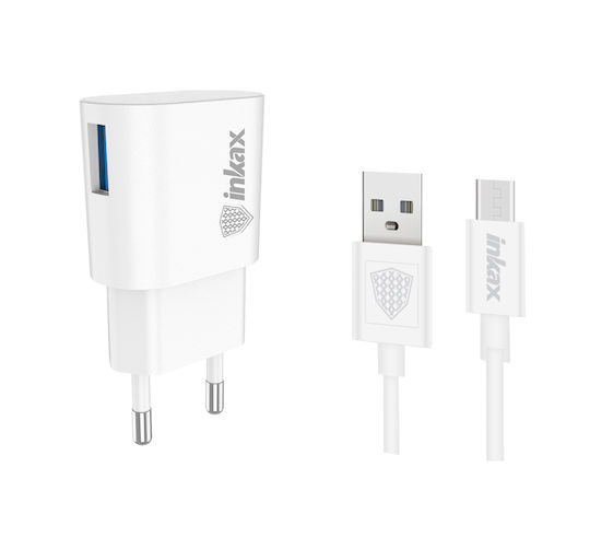 Inkax Ladegerät mit USB-A Anschluss und Kabel Micro-USB Weißs (CD-08)
