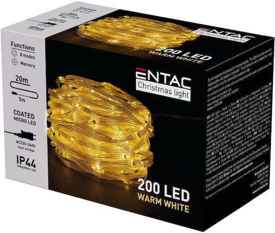 200 Lichterketten LED 20m. Warmes Weiß in Zeichenfolge 1Stück