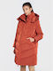 Μακρύ Γυναικείο Puffer Μπουφάν για Χειμώνα Deep Orange