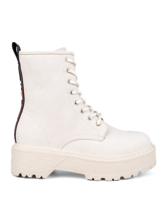 Leder Stiefeletten Damen Weiß