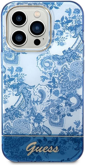 Guess Porcelain Collection Umschlag Rückseite Kunststoff White / Blue (iPhone 14 Pro Max)