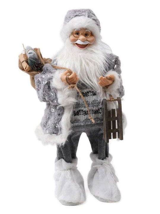 Decorativ Moș Crăciun cu Muzică Gri din Tesatura 60cm.