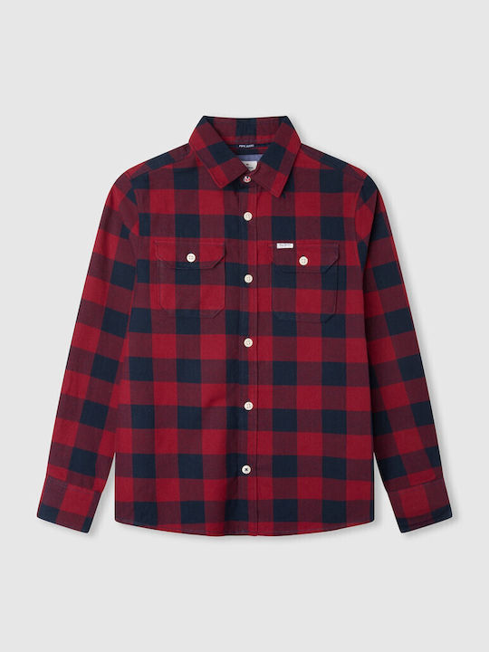 Kids Checked Shirt Long Sleeve Red Kenny