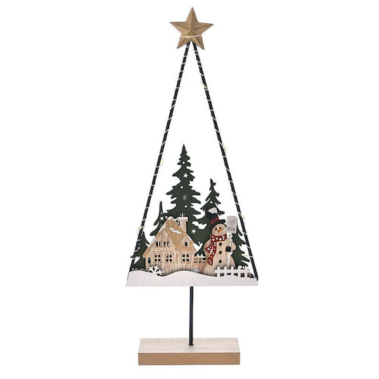 Christmas Decorative Illuminated Wood Tree 33cm Battery Green 2pcs