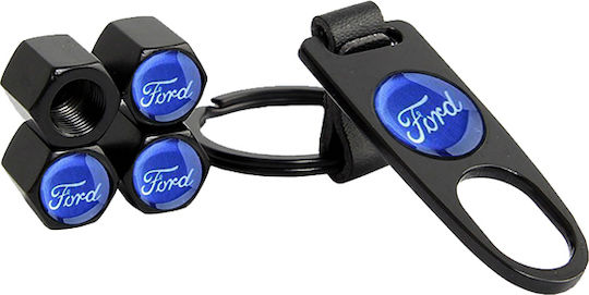 Auto Gs Ventilkappen für Autoreifen mit Logo Ford Schwarz 4Stück