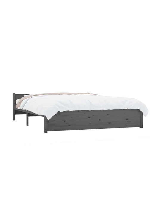 Κρεβάτι Διπλό από Μασίφ Ξύλο Γκρι με Τάβλες για Στρώμα 150x200cm