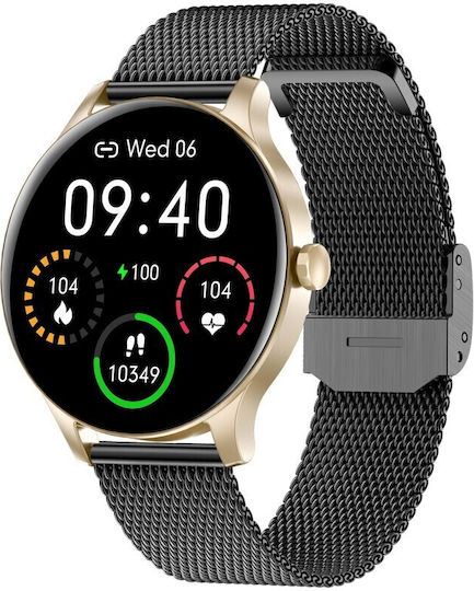 Garett Classy Edelstahl Wasserdicht Smartwatch mit Pulsmesser (Gold / Black)