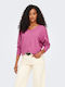 Only Women's Long Sleeve Sweater with V Neckline Fuchsia