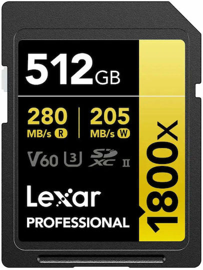 Lexar Profesional 1800X SDXC 512GB U3 UHS-II 270MB/s