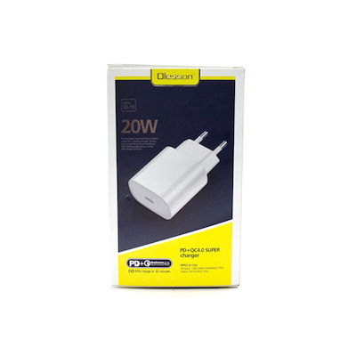 Φορτιστής Χωρίς Καλώδιο με Θύρα USB-C 20W Power Delivery / Quick Charge 4+ Λευκός (Olesson SD-13)