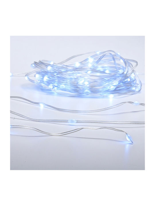 100 Светлини LED 10m. Хладен бял На батерия тип...