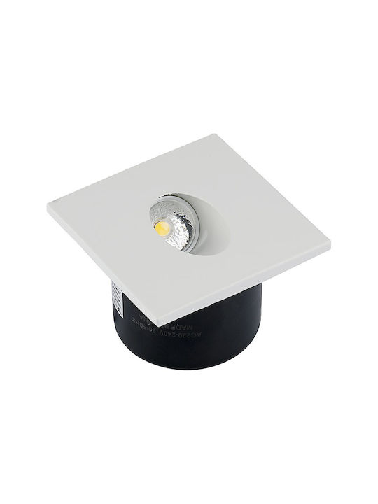 V-TAC Square Metallic Recessed Spot with Integrated LED and Warm White Light White 8x8cm.