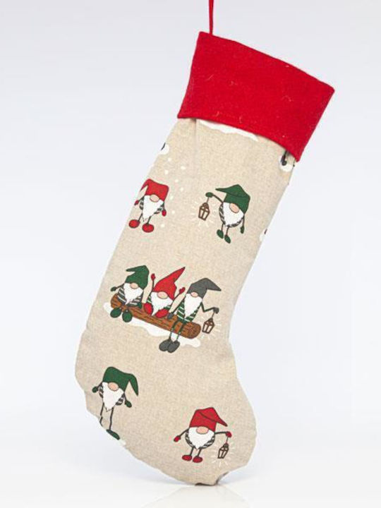 Christmas Decorative Fabric Beige Socks with Dwarf L28xH50cm
