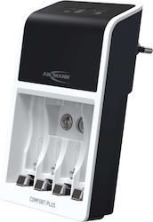 Ansmann Comfort Plus Ladegerät 4 Batterien Ni-MH Größe AA/AAA/9V Set mit 4x AA 2100mAh