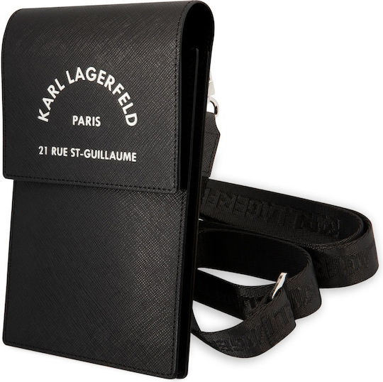 Karl Lagerfeld Saffiano Rue Saint Guillaume Чантичка до 7" Черен KLWBSARSGK
