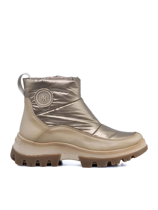 Leather Women's Ankle Boots Platform Gold