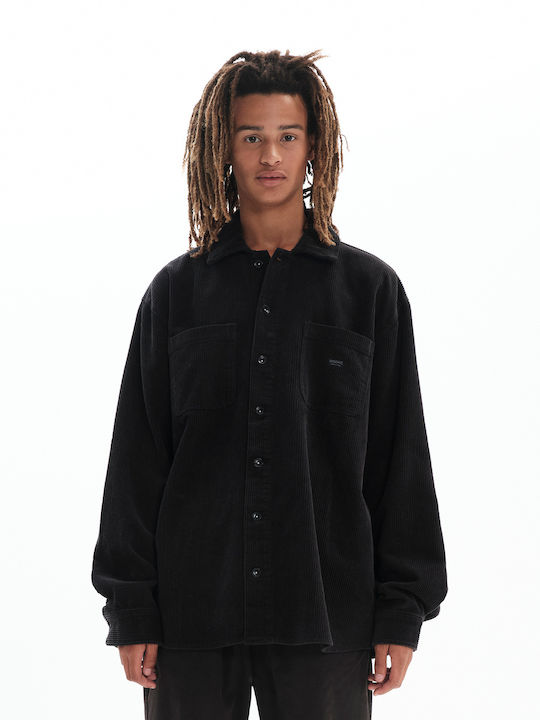 Basehit Men's Shirt Overshirt Long Sleeve Corduroy Black