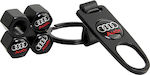 41261 Car Tire Valve Caps with Logo Audi with Keychain Black 4pcs